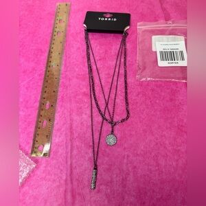 NWT 3-piece layered Pave Bordat dark gray necklaces with gems